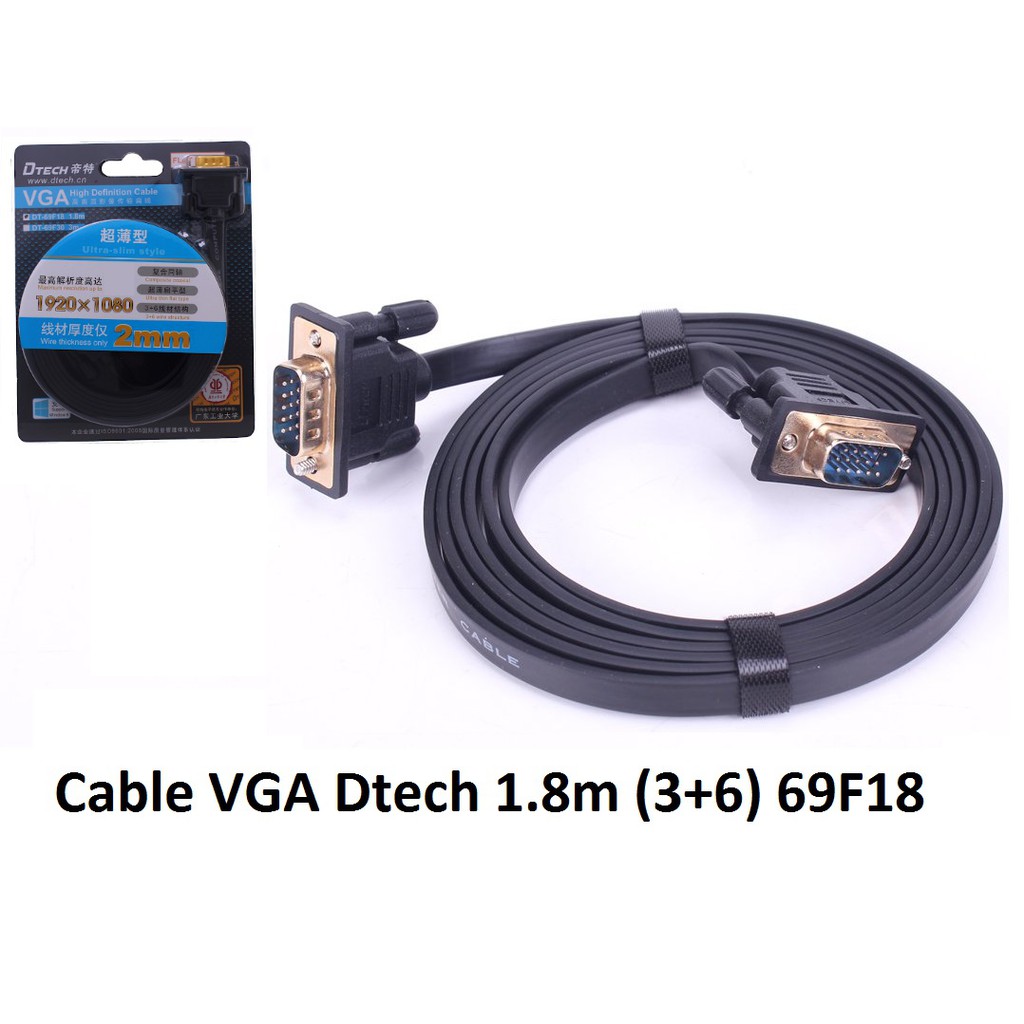 Cáp dây dẹp 3+6 VGA LCD DTECH dài từ 1.8m đến 20m Full HD 1.8m 69f18 , 3m 69f30 , 5m 69f50 , 10m 69f10 , 20m 69f202