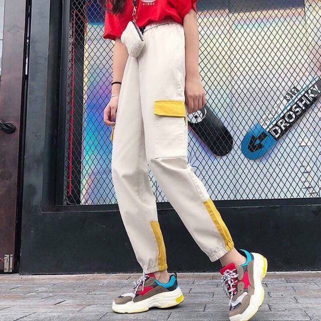 Quần dài kaki chạy sọc mẫu mới quần túi hộp hai màu trắng và đen