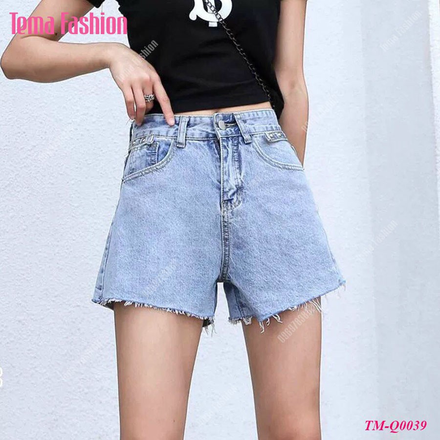 [Mã WASTMAY giảm 15% tối đa 30K đơn 150K] Quần short jean nữ TEMA - Quần đùi nữ jean dày dặn màu xanh gấu rách siêu đẹp