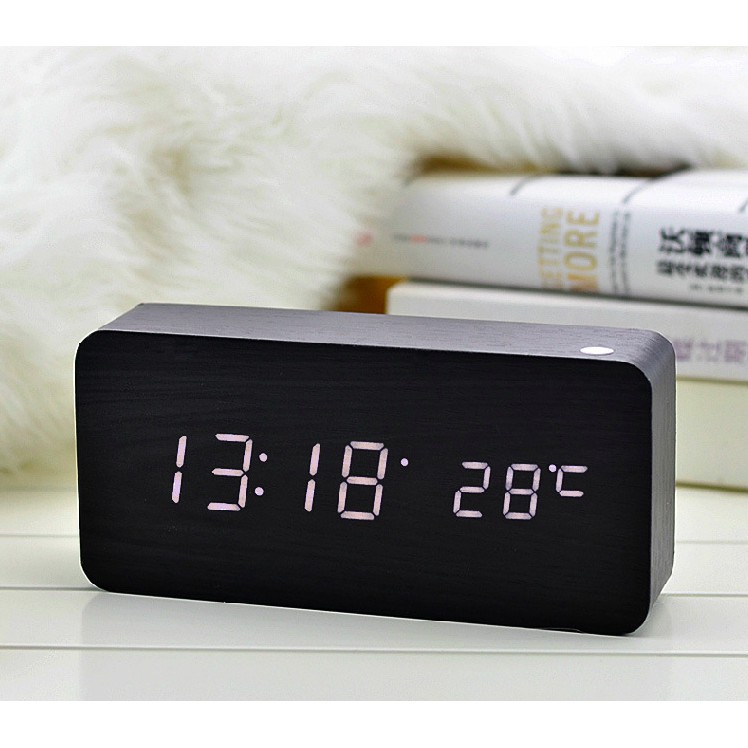 Đồng Hồ để bàn Điện Tử Led GỖ -ĐỦ MÀU - BÁO THỨC, CÓ NHIỆT KẾ DH003