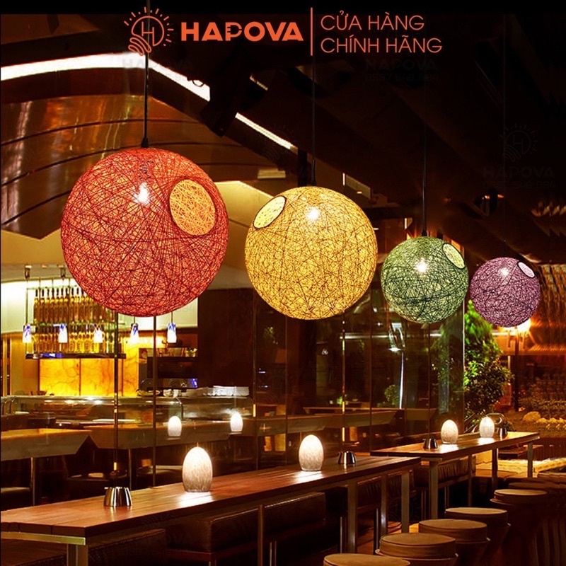 Đèn thả trần quả cầu mây nhiều màu sắc HAPOVA AISER 2095 + Tặng kèm bóng led