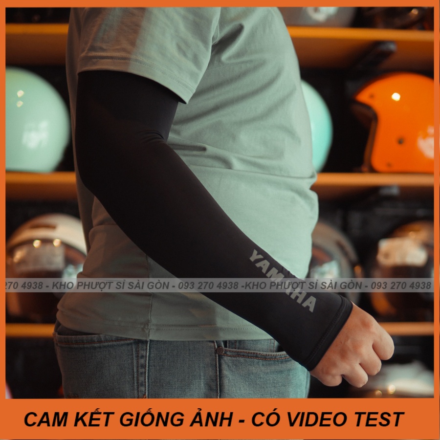 Mẫu ống tay chống nắng thun lạnh co giãn 4 chiều in logo phản quang xe Yamaha cao cấp