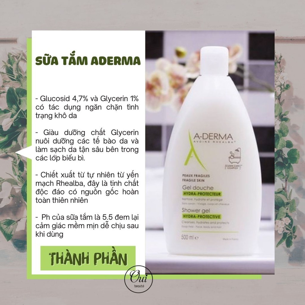 Sữa tắm giảm mụn lưng Aderma Shower Gel, hỗ trợ ngăn ngừa mụn lưng và lỗ chân lông 500ml Ouibeaute