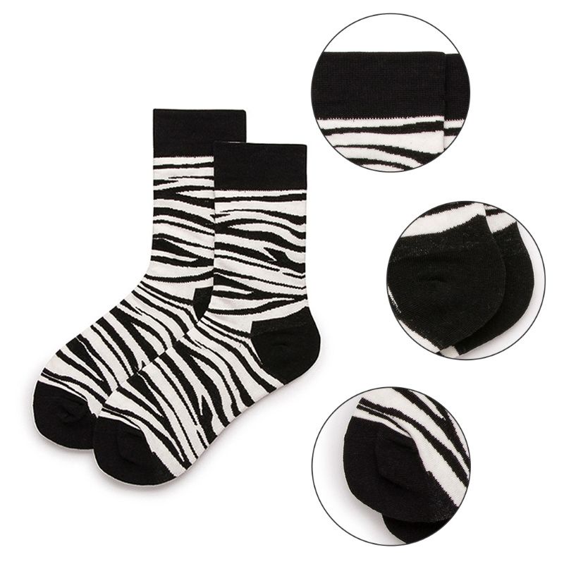 Xiangbao Vớ Unisex Họa Tiết Ngựa Vằn Trắng Đen Vui Nhộn Phong Cách Harajuku Hiphop Đường Phố