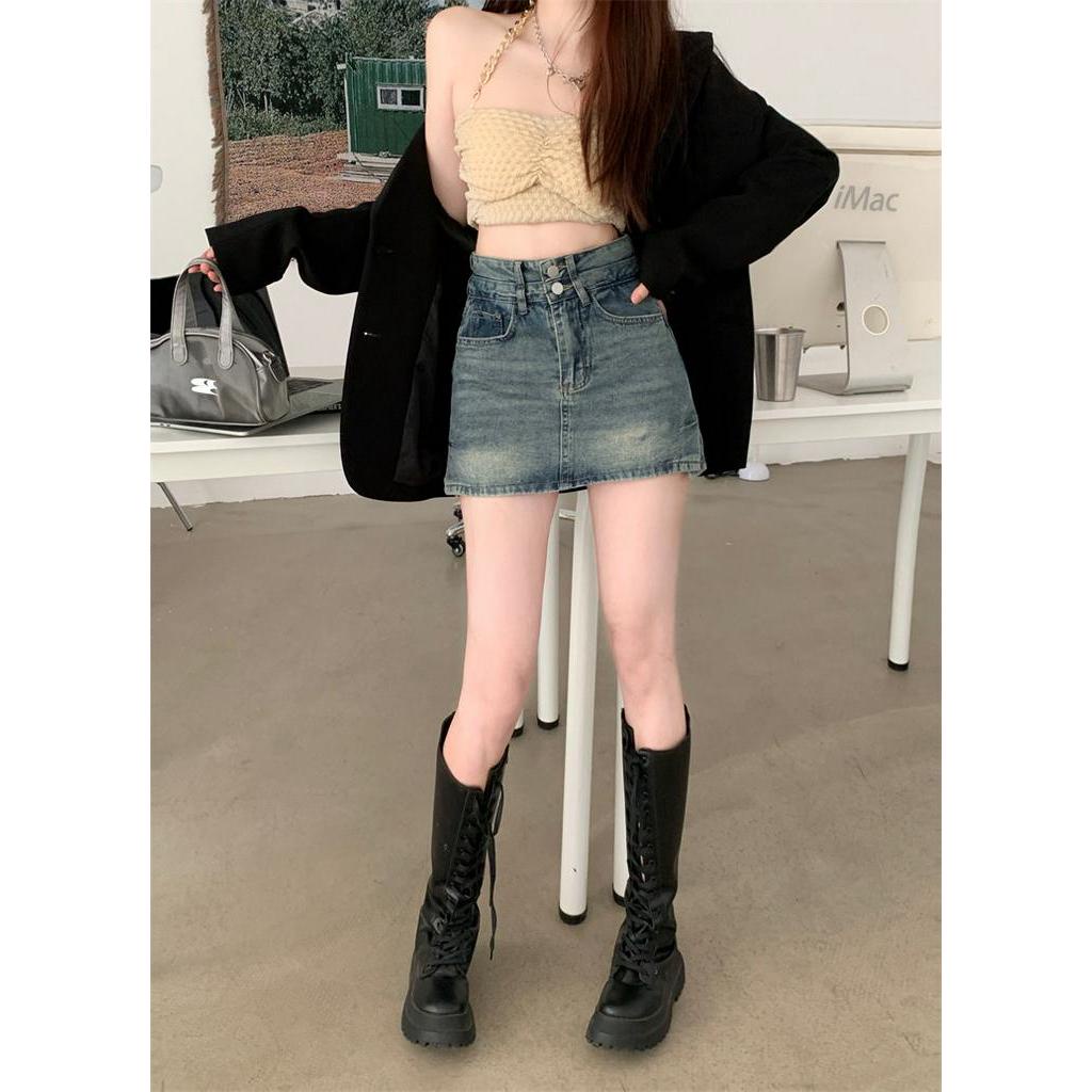 Chân Váy Denim Lưng Cao Dáng Chữ a Xẻ Tà Thời Trang Dành Cho Nữ 63036