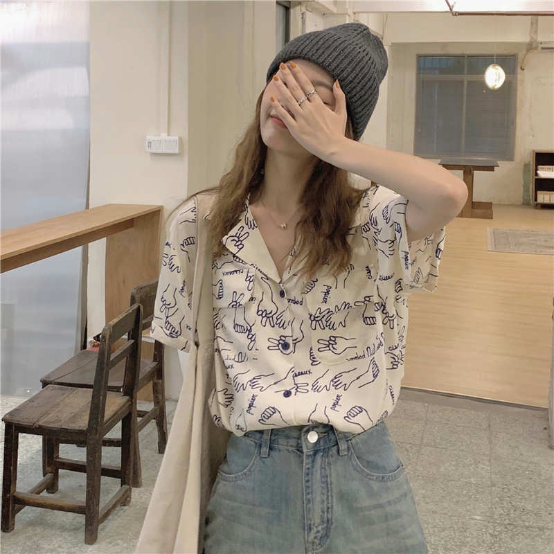 Áo Sơ Mi Tay Ngắn In Họa Tiết Phong Cách Hong Kong Cổ Điển Thời Trang Mùa Hè Mới Cho Nữ