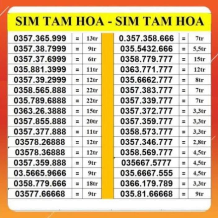 SIM TAM HOA 999 888 777 666 VIETTEL TRẢ TRƯỚC