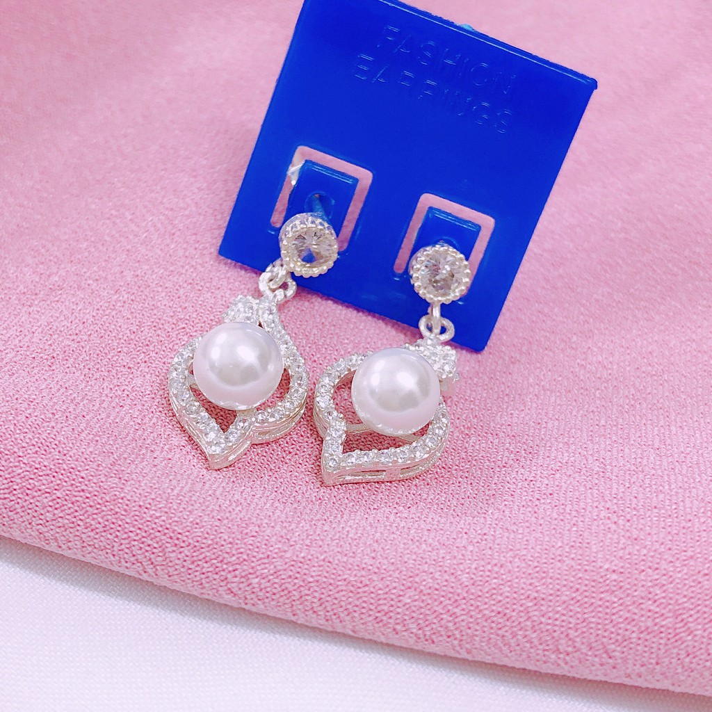 Bông tai nữ bạc ta gắn hạt châu nhỏ xinh - Bibi silver - BBS