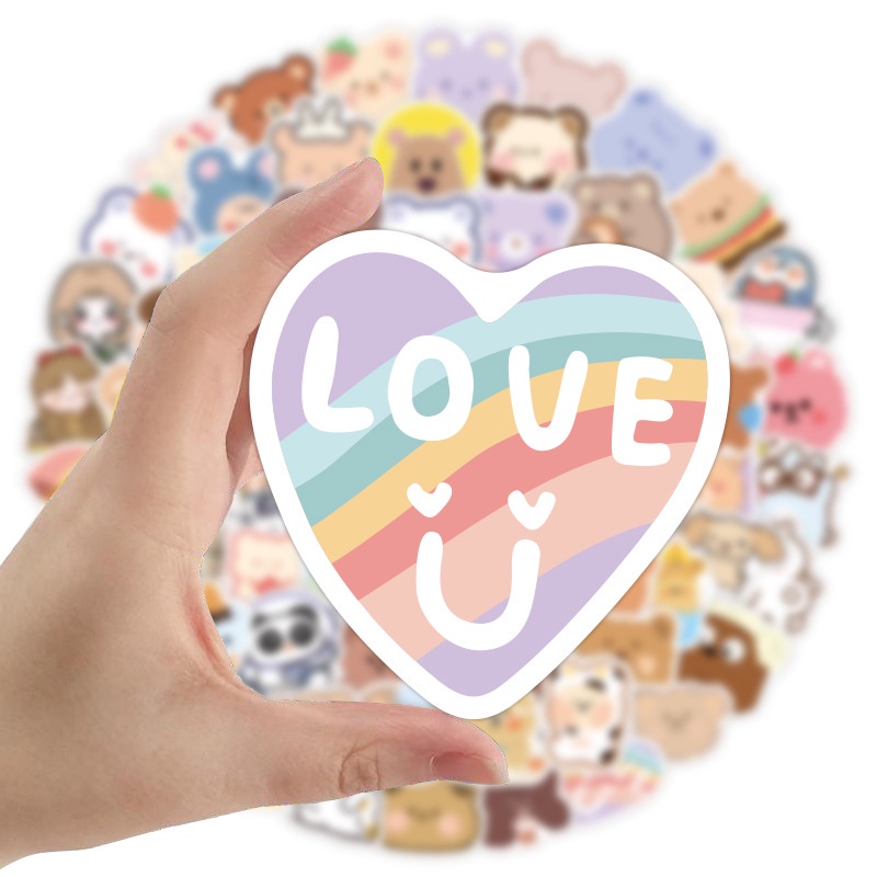 Set 100/50/25/10 Miếng Dán Chống Thấm Nước Họa Tiết Gấu Hoạt Hình Dùng Trang Trí Laptop/Vali/Laptop