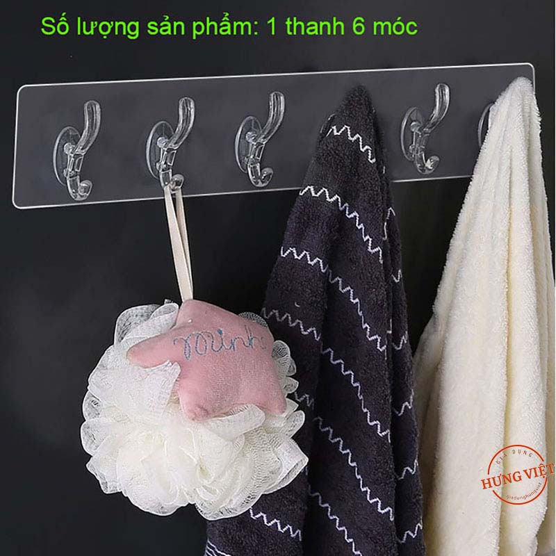 Thanh treo đồ 6 móc trong suốt siêu dính, chịu lực, chắc chắn, tiện lợi [MÓC 6]