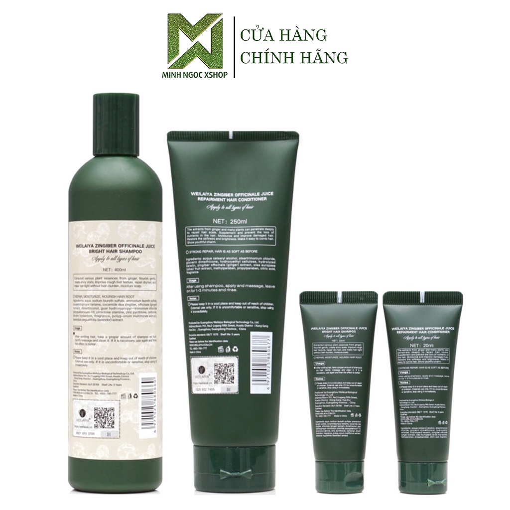 Combo dầu gội xả gừng hà thủ ô WEILAIYA ZINGIBER OFFICINALE JUICE chống rụng kích mọc tóc 400ml + 250ml tặng set mini