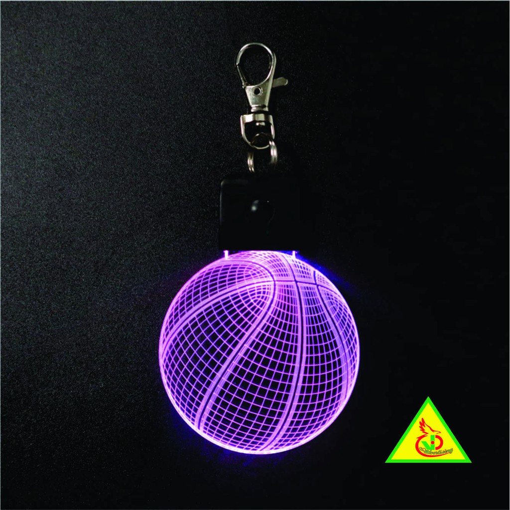 Móc khóa 3D đèn led 7 màu _ Khắc hình quả cầu_ Qùa tặng 8/3, quà tặng 14/2- 3DQC