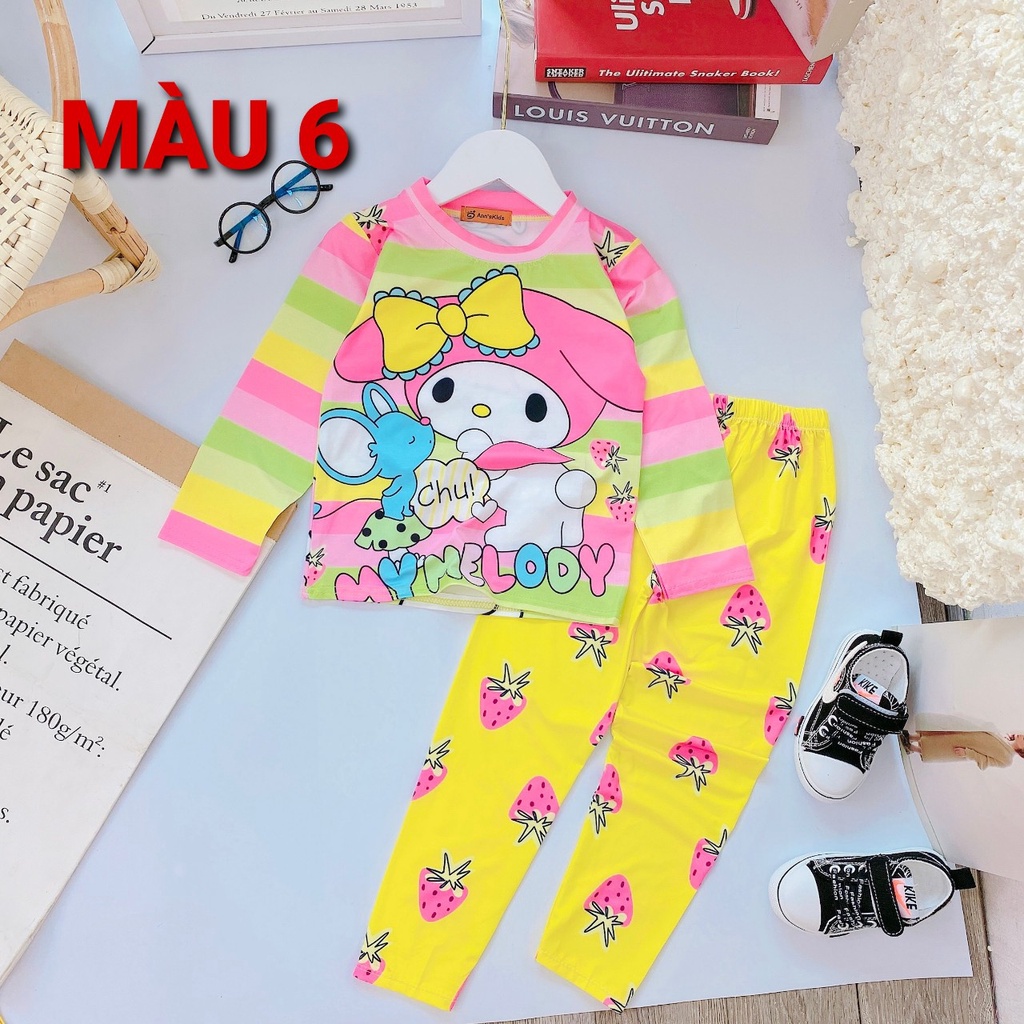 Bộ quần áo bé gái thun dài tay in 3D co giãn từ 8-18kg