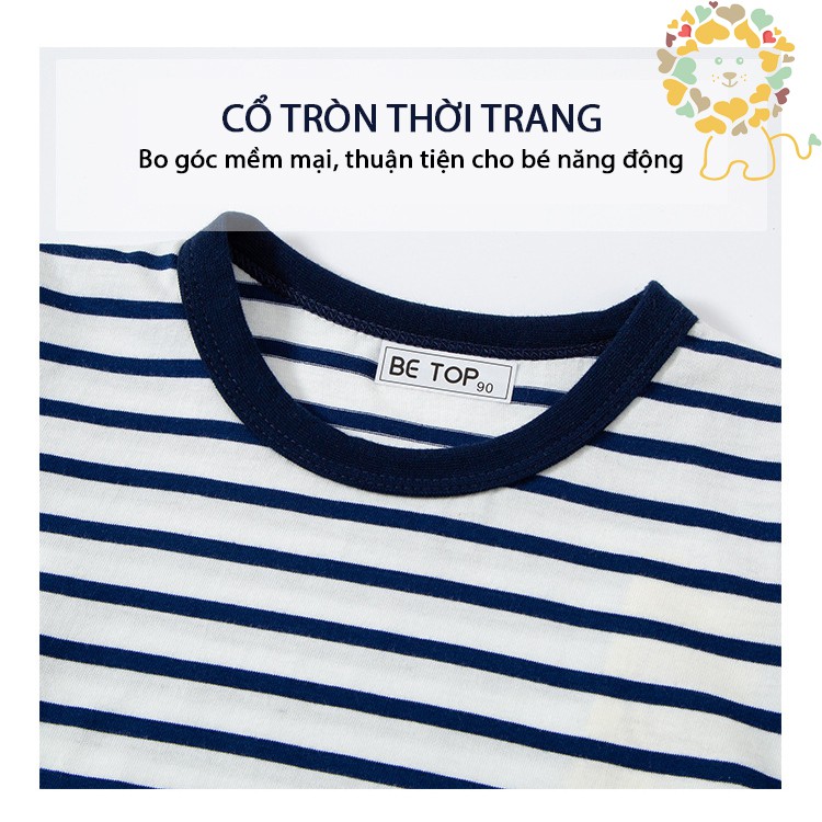 Áo thun bé trai BETOP áo cộc kẻ ngang in hình ngộ nghĩnh chất cotton hàng xuất Âu Mỹ