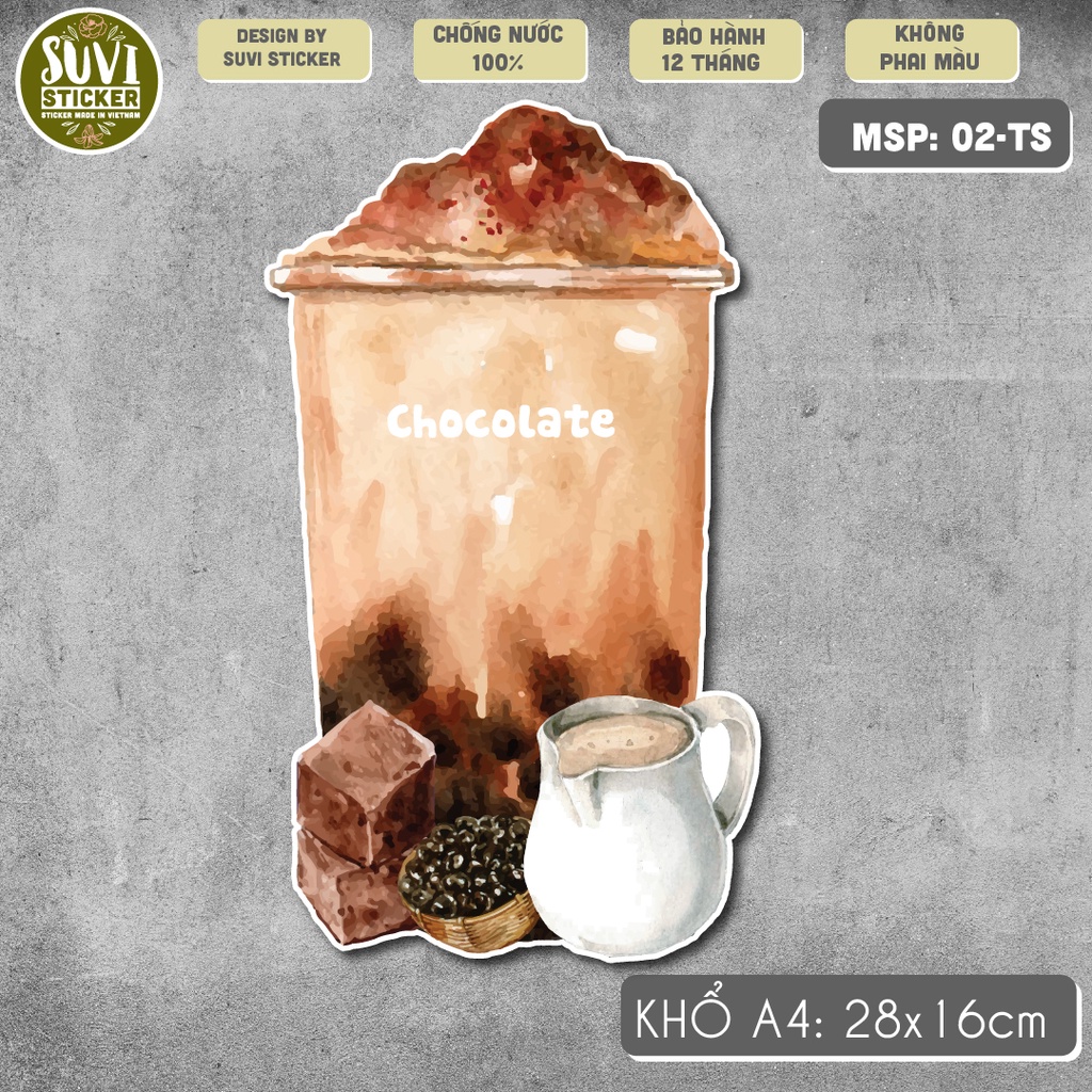 Decal Trà Sữa khổ lớn trang trí tường, dán kính, trang trí quán cà phê khổ A4 chống nước. MSP: KL21