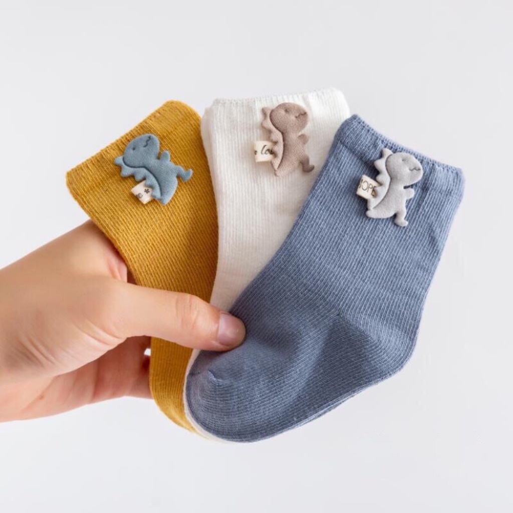 Tất cao cổ cho bé, Set 3 đôi tất khủng long cho bé từ 6 tháng đến 3 tuổi