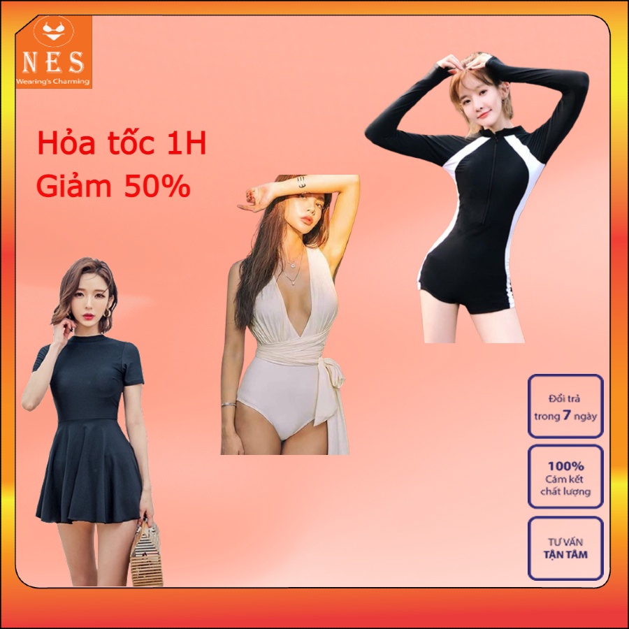 Đồ Bơi Nữ Bikini 1 mảnh liền thân Nhiều Mẫu, Nhiều Màu Freesize [40-55 Kg], [150-165cm] Thun Lạnh Co Giãn 4 Chiều