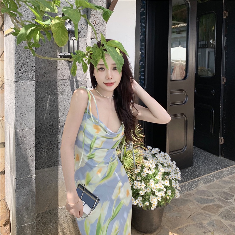 Đầm Dài In Hình Hoa Tulip Thời Trang Mùa Hè Cho Nữ