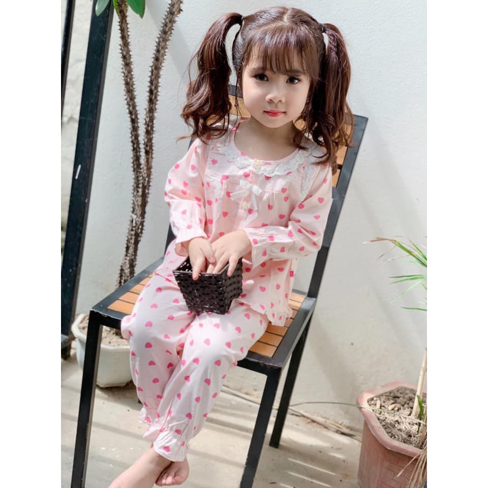 Combo 2 bộ pijama thô lụa viền ren cho bé gái từ 8kg đến 25kg