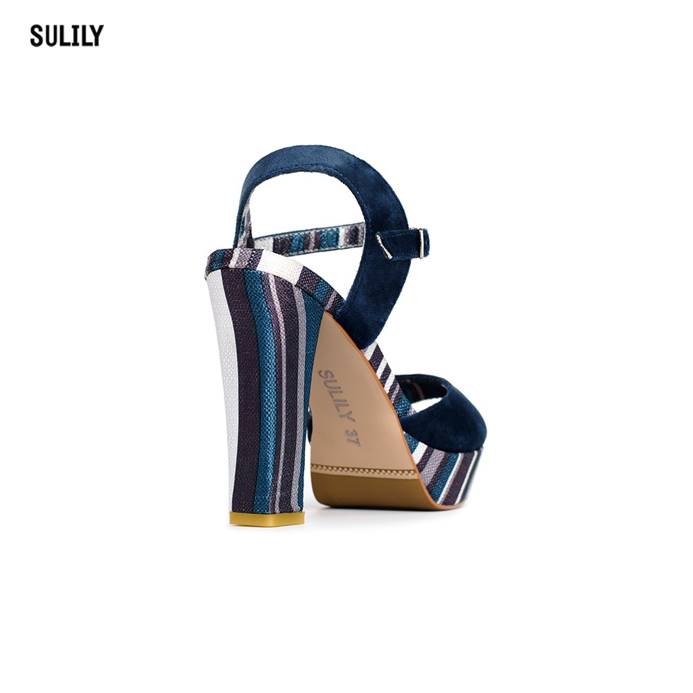 Giày Sandal Đúp Gót Vuông Nhung Sulily SDV1-IV18NAVY