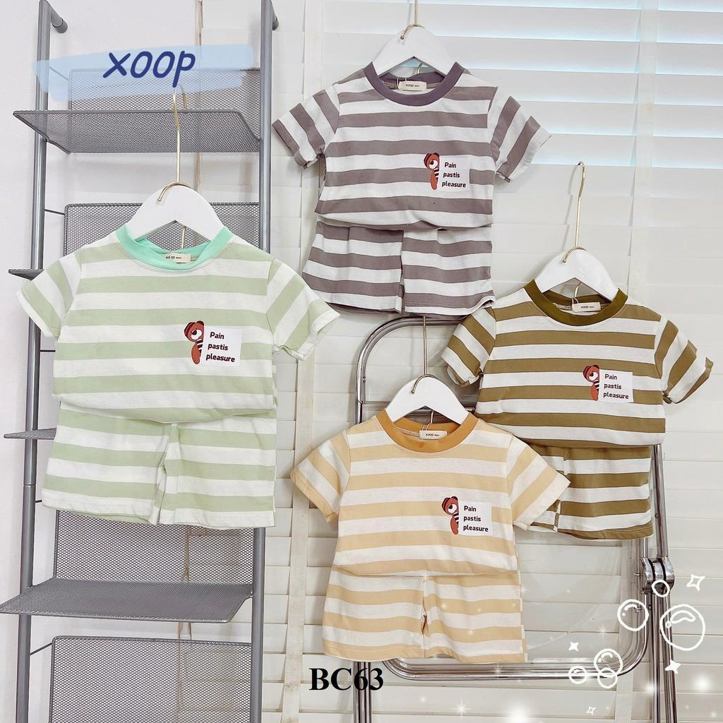 Bộ cộc tay XOOP cotton 2 chiều sọc kẻ in gấu cho bé trai bé gái (9-19kg) BC63,Đồ bộ trẻ em mặc nhà,đi chơi,du lich
