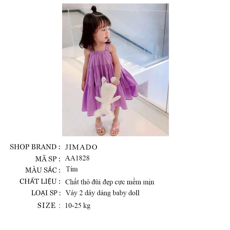 Váy đầm cho bé gái dáng baby doll 2 dây chất thô đũi tím điệu đà xinh xắn cho bé yêu JIMADO AA1828