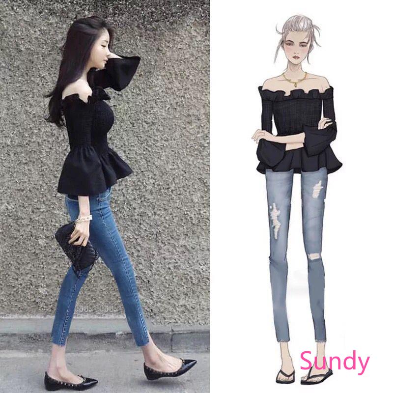 Áo Kiểu Trễ Vai Tay Loe Chất Chiffon Cho Bé Gái