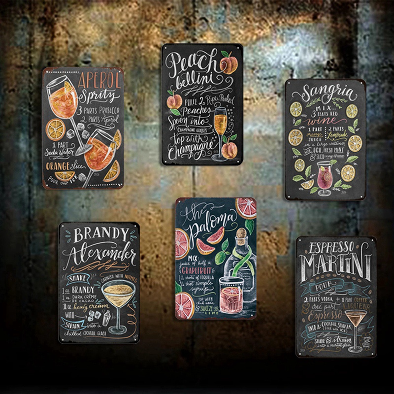 Bộ 6 Tấm Poster Dán Tường Trang Trí In Hình Cocktail Cổ Điển Bằng Kim Loại Dành Cho Quán Bar / Mojito