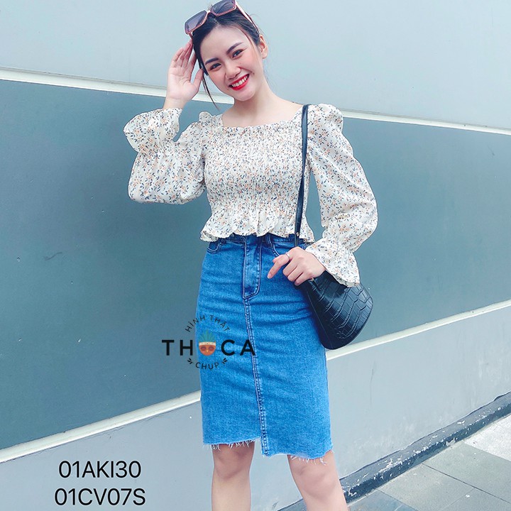 Chân váy jeans lệch lai 2 nút THOCA HOUSE màu xanh, đen hiện đại, cá tính dễ phối trang phục đi chơi, đi học, đi làm