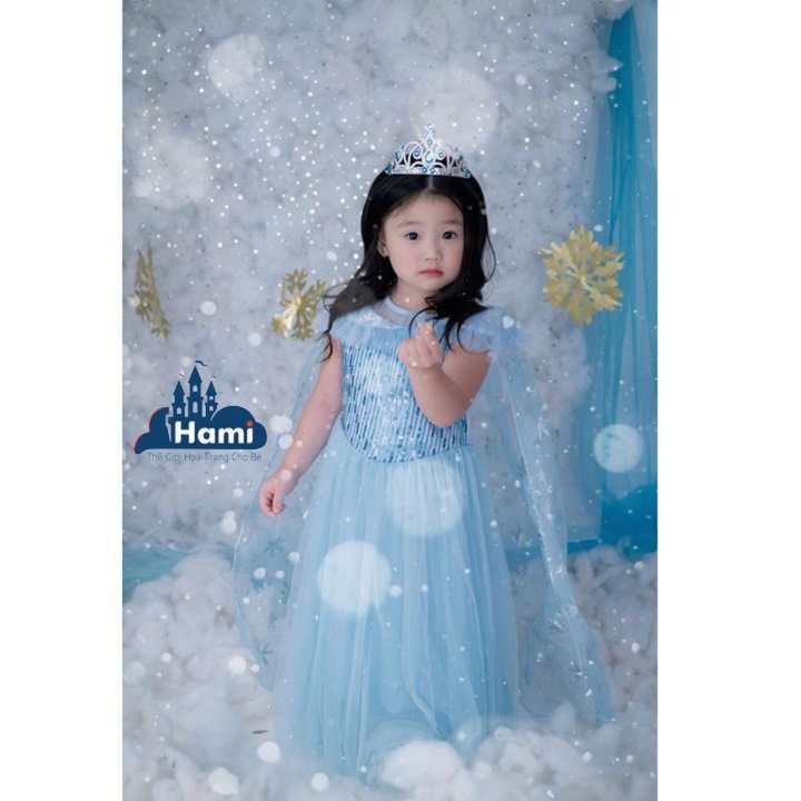 HM1124 Đầm Hóa Trang Công Chúa Elsa Phim Frozen Chất Liệu Cao Cấp 561 Kèm Tà Dài Cho bé từ 15kg đến 35kg