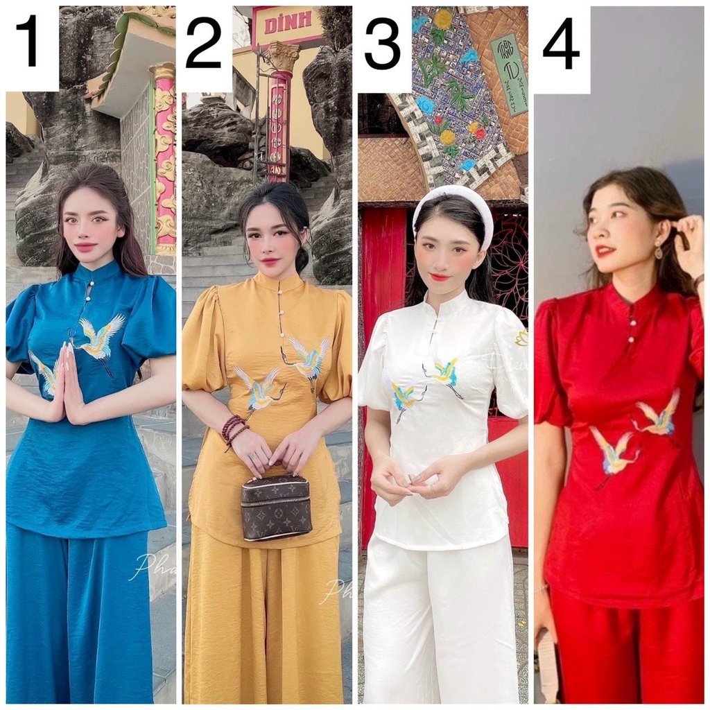 Đồ Lam Đi Chùa #Mẫu thêu hạc# Quần Áo Nữ