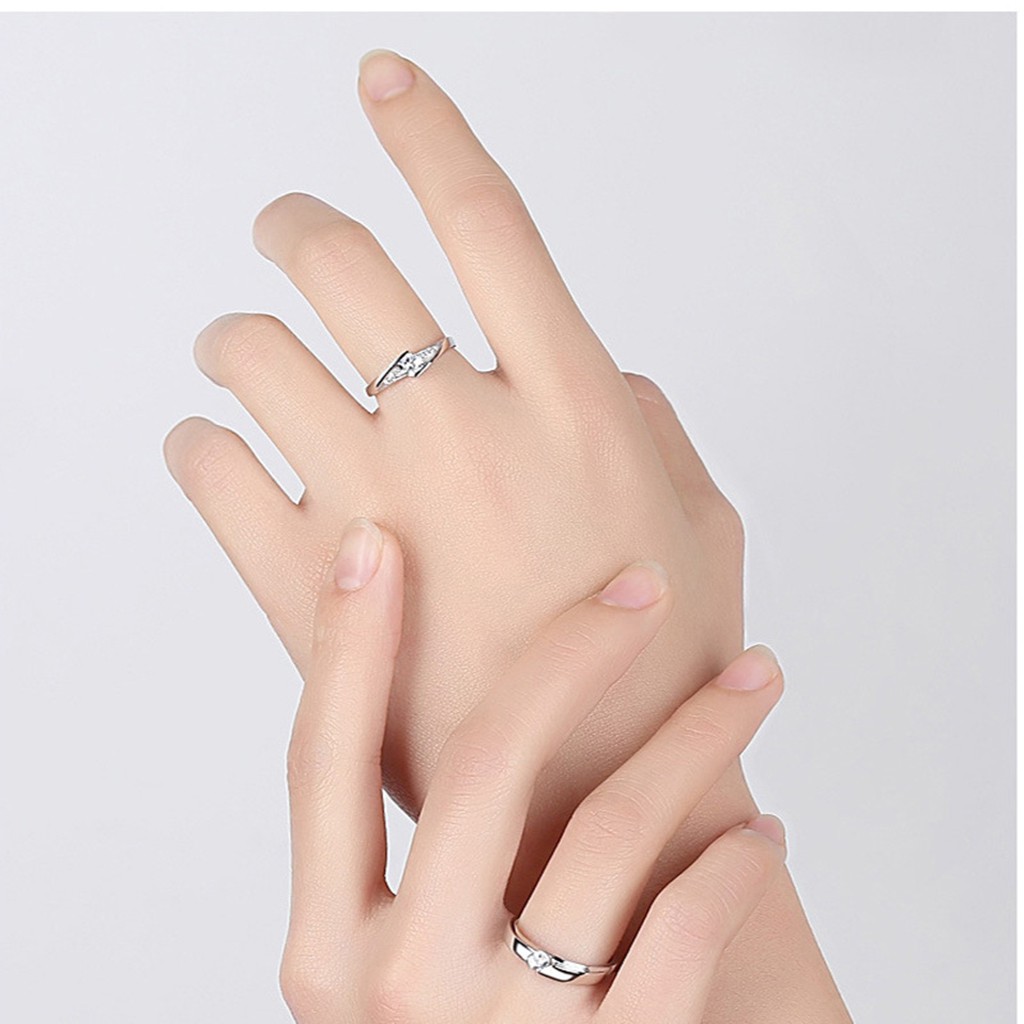 925 cặp nhẫn bạc nguyên chất với kim cương hai bên nhẫn có thể điều chỉnh đồ ...