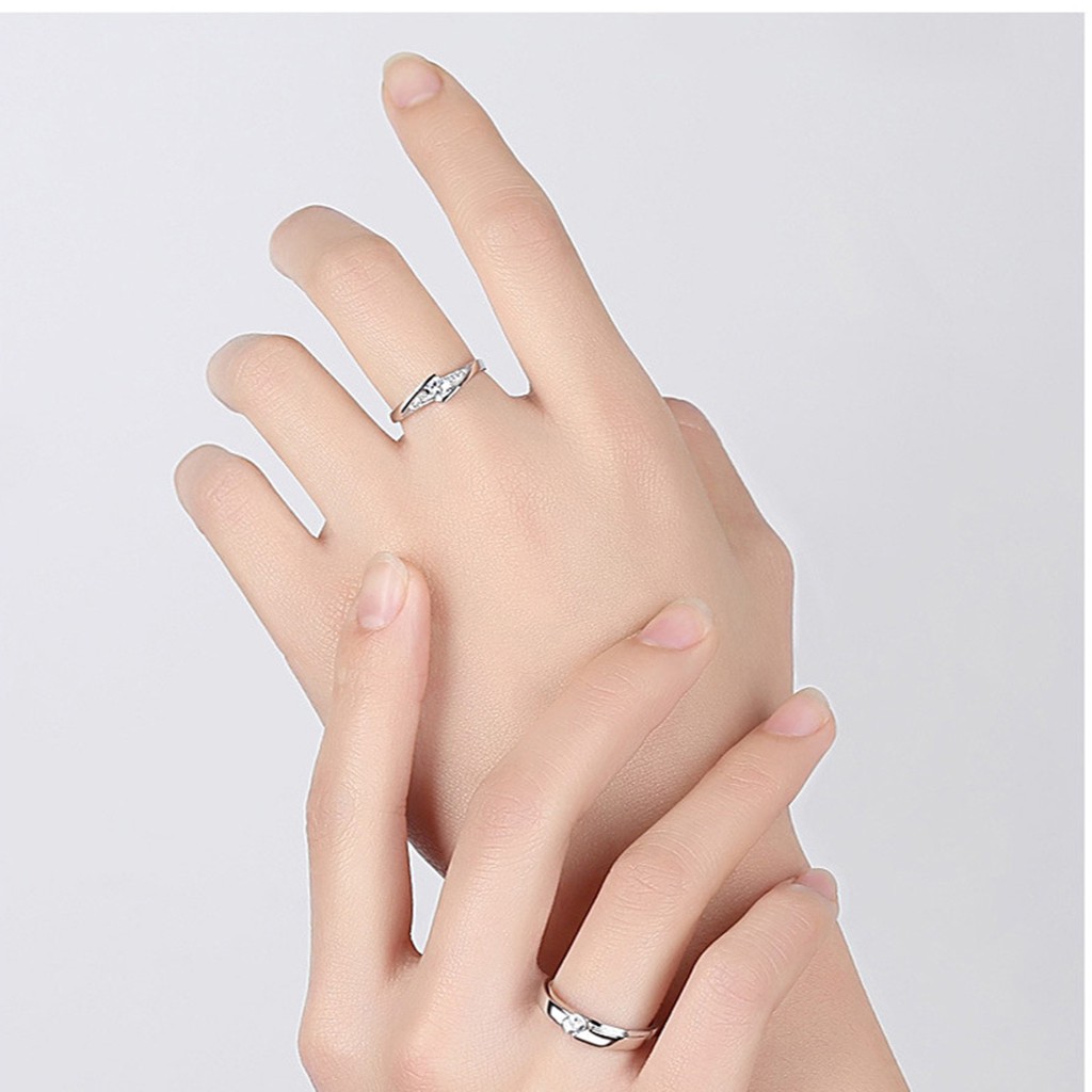 925 cặp nhẫn bạc nguyên chất với kim cương hai bên nhẫn có thể điều chỉnh đồ trang sức cưới