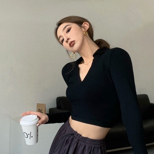 QADCOL Áo Thun Cổ Chữ V Khoét Sâu Dáng Ôm Dễ Phối Đồ