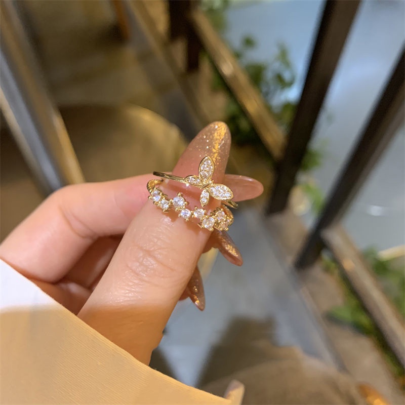 Nhẫn Hai Lớp Dạng Mở Điều Chỉnh Được Phong Cách Hàn Quốc