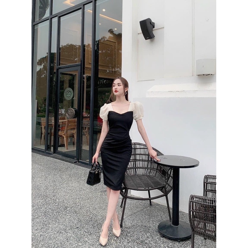 Đầm body thiết kế sang trọng tay bồng đen đỏ vàng dành cho chị em đi làm viêc nơi công sở,đi dự tiệc tự tin | BigBuy360 - bigbuy360.vn