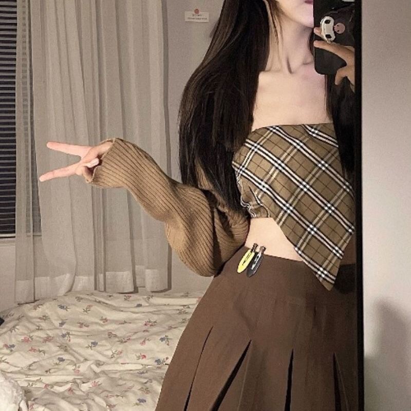 Set Áo Quây + Váy Ulzzang Nâu S2 Thời Trang Nữ 2021