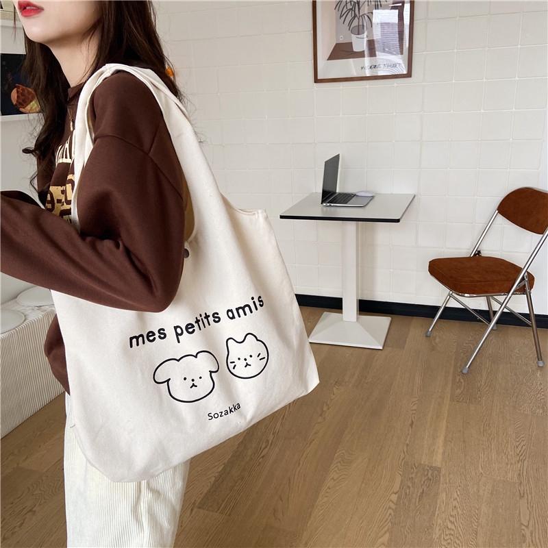 Túi tote vải đeo chéo canvas bag giá rẻ đẹp đi học LOT STORE TX721