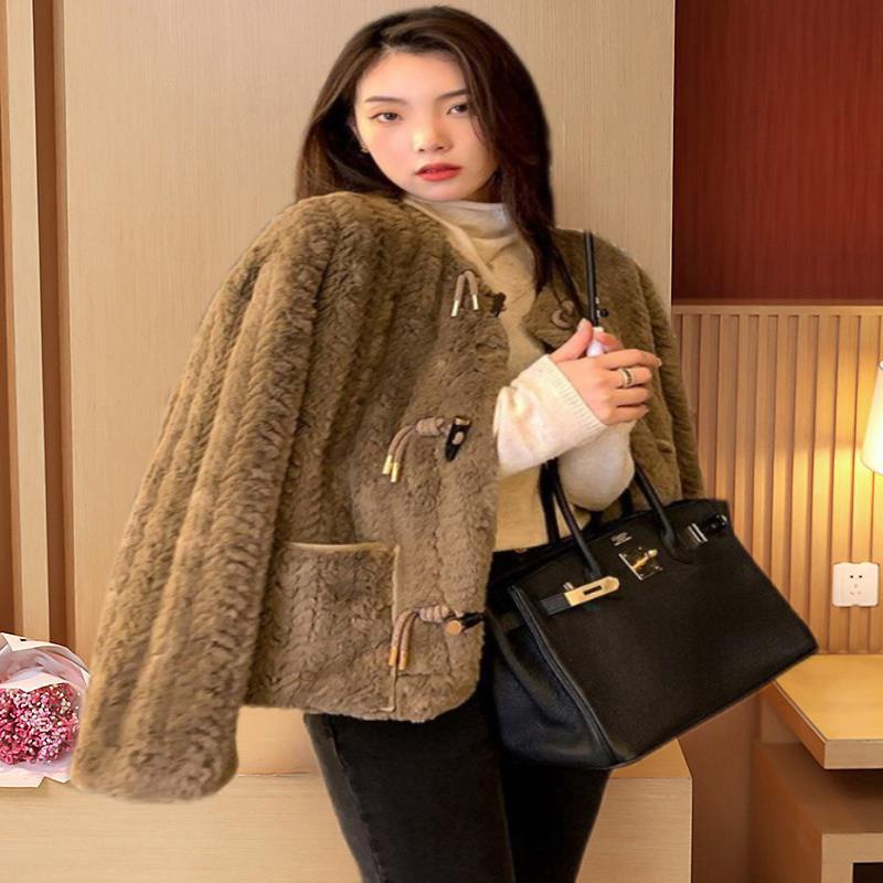 [Giao Ngay] Áo Khoác Len Lông Thỏ Dày Dáng Rộng Phong Cách Mới Mùa Đông Cho Nữ
