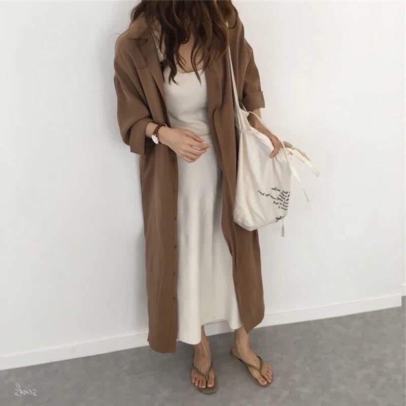 Đầm Sơ Mi Tay Dài Dáng Rộng Buộc Dây Eo Phong Cách Hàn Quốc Thời Trang Mùa Thu Mới Cho Nữ