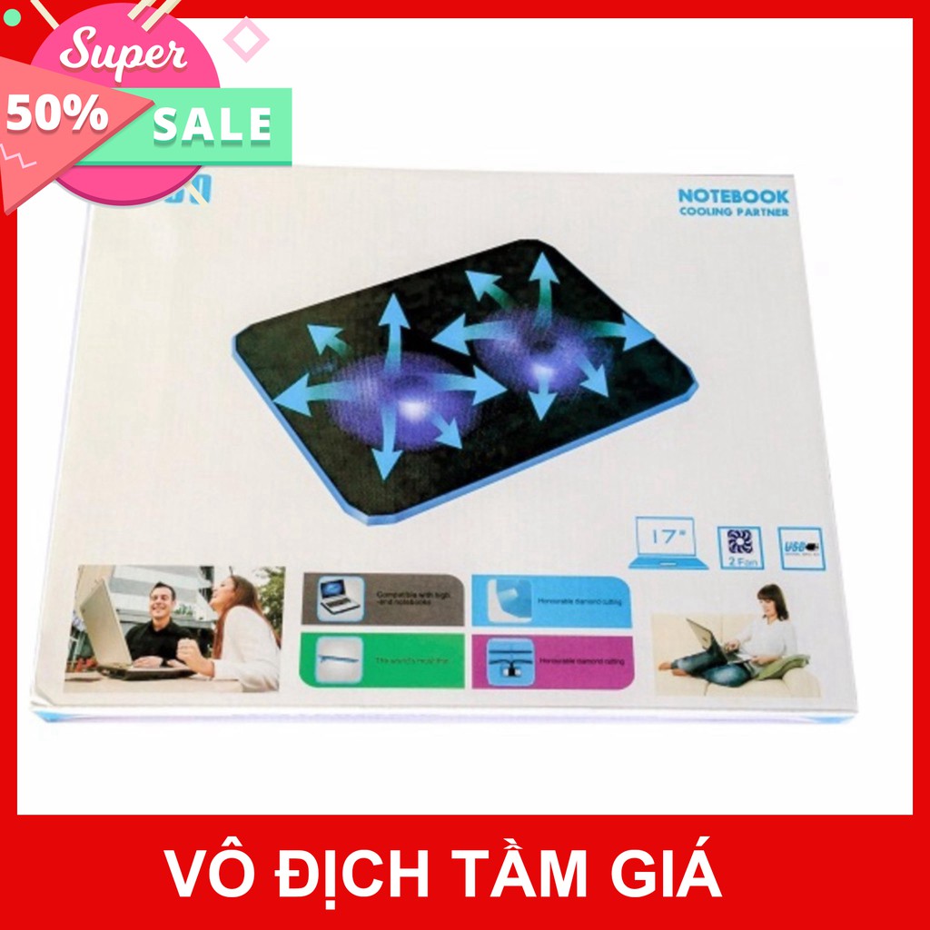 Đế tản nhiệt Laptop N130 - 2 quạt cực mát - 15,6 inch trở xuống - BH 3 tháng