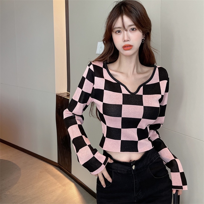Áo sweater tay dài cổ vuông dáng ôm phong cách thời trang hàn quốc