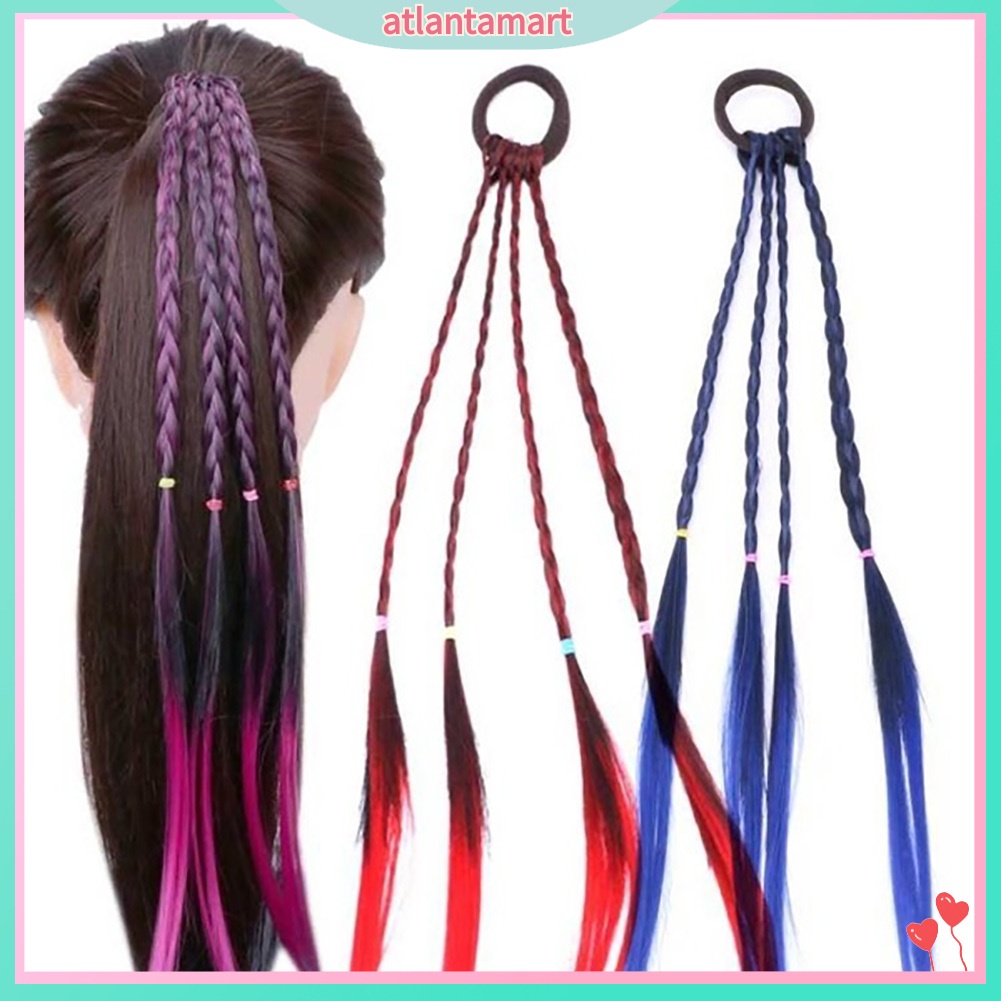 Bộ 4 Dây Thun Cột Tóc Giả Dạng Thắt Bím Dành Cho Bé Gái