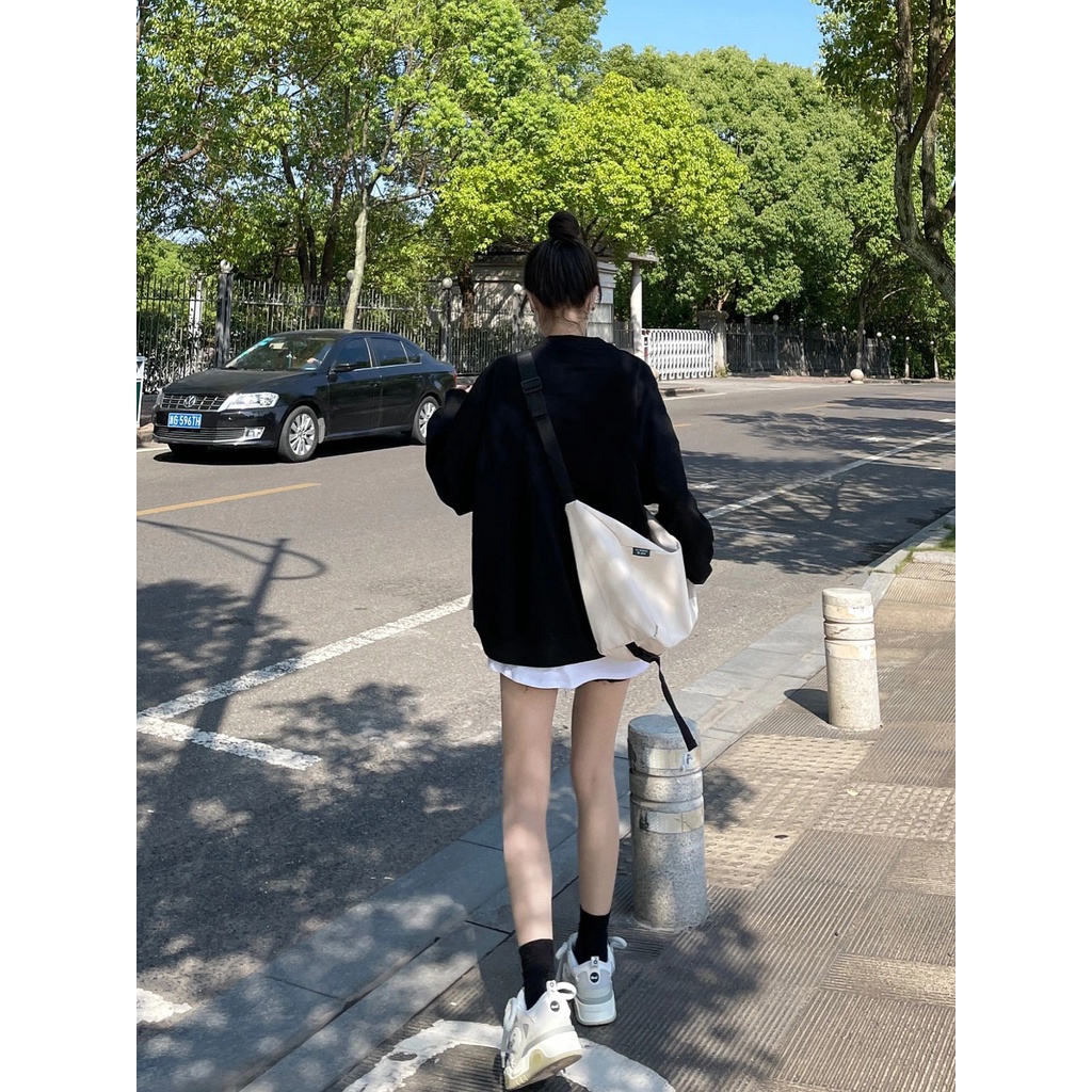Áo Nỉ oversize Cổ Tròn In Họa Tiết Phong Cách retro Mỹ