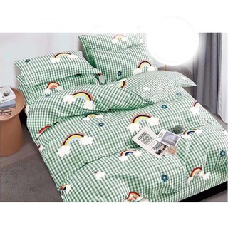 Vải may chăn ga áo gối,gối ôm khổ 2m35 hình cầu vòng caro nền xanh