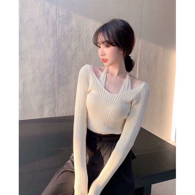Xiaozhainv Áo Sweater Tay Dài Hở Vai Dáng Ôm Quyến Rũ Thời Trang Cho Nữ