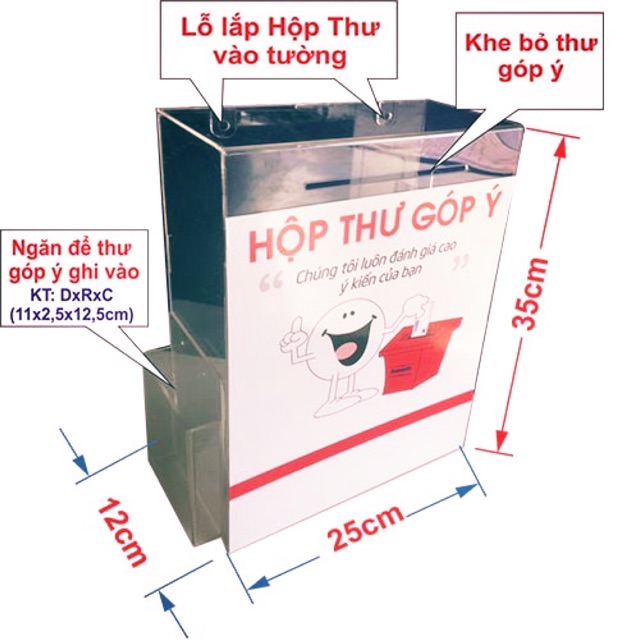 Hộp Thư góp ý - mica trong 3mm, KT: 35x25x12