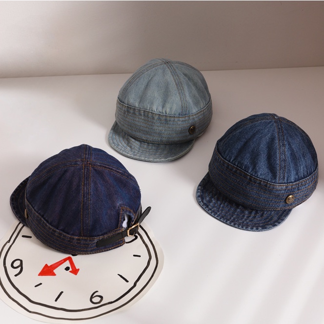 Mũ Beret Denim Vành Mềm Phong Cách Retro Đơn Giản Cho Bé