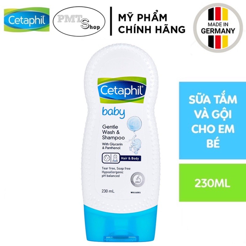 [Germany] Sữa tắm gội 2in1 cho bé Cetaphil Baby Wash & Shampoo 230ml với dưỡng chất hữu cơ hoa cúc Calendula - Đức