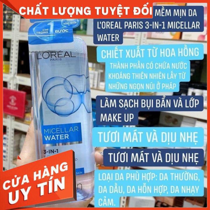 Tẩy trang Loreal tẩy trang L'Oreal Paris Micellar Water 400ml dạng nước  làm sạch bụi bẩn, bã nhờn trên da